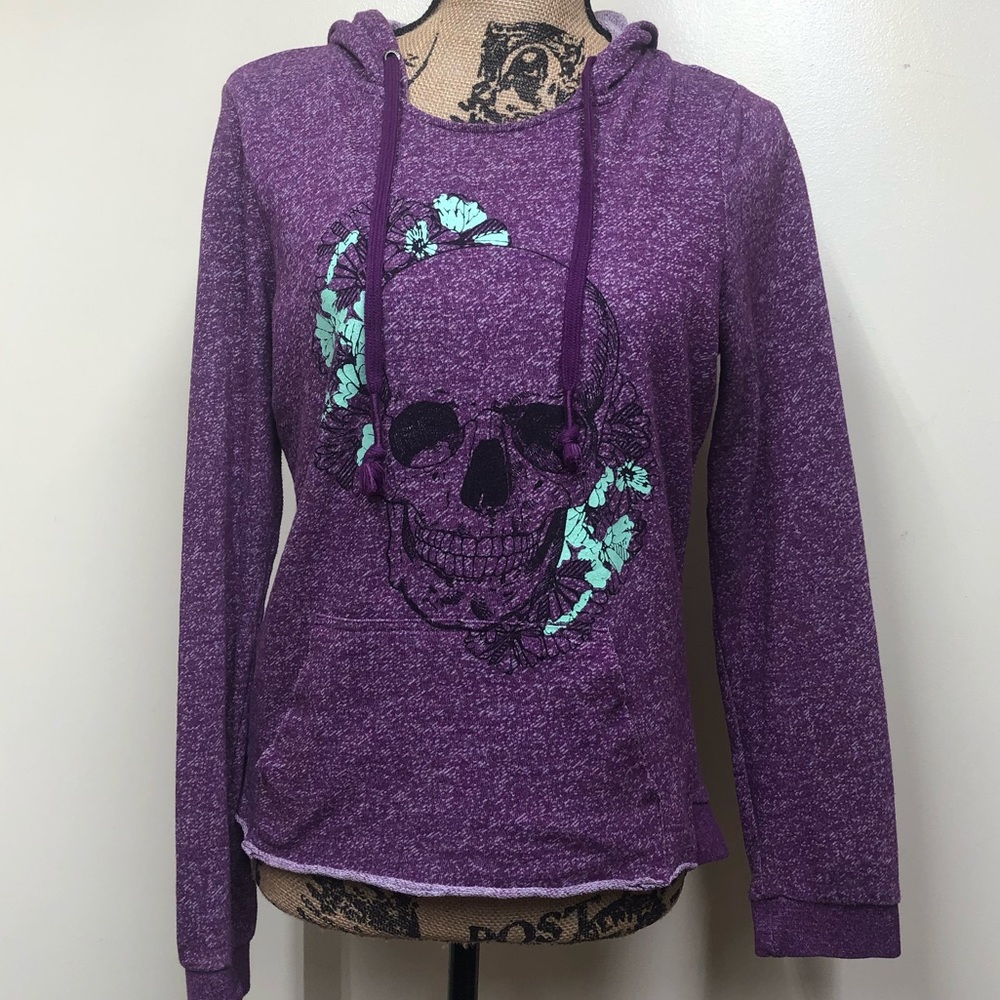 Volcom Purple Terry Cloth Hoodie, Floral Skull Gra